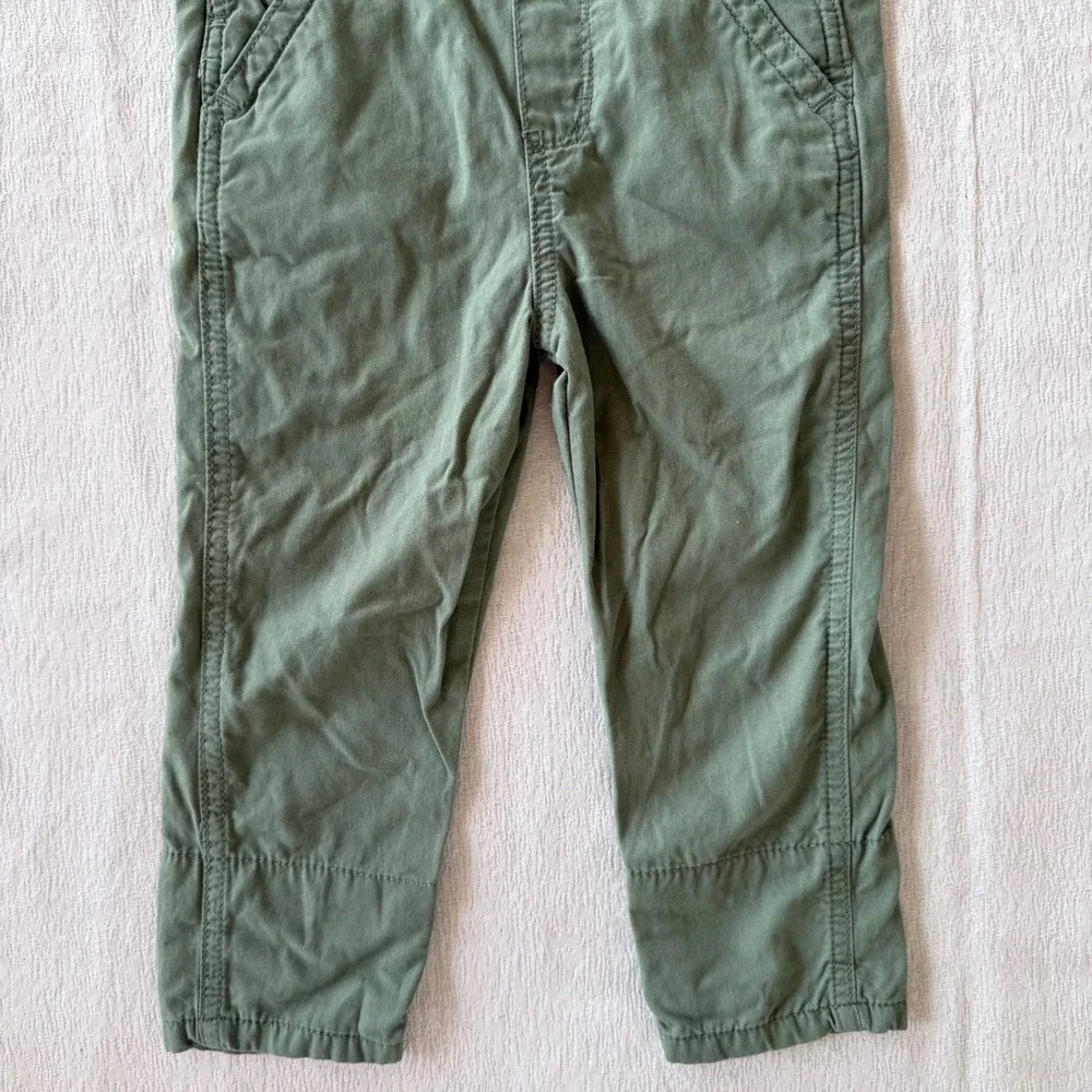 OshKosh B'gosh Toddler Overalls Size 2T Green Cotton Bib Overalls Floral Lining